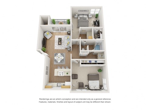 2 Bedroom 1 Bathroom Floor Plan at Ascent on Peoria, Phoenix, Arizona